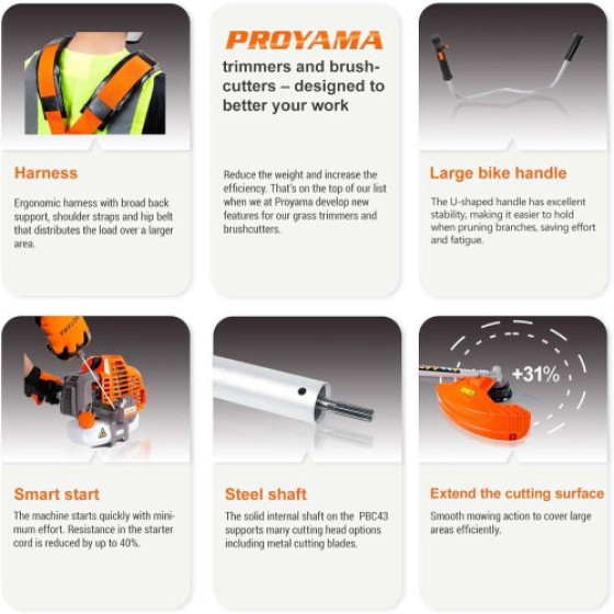 PROYAMA 42.7cc ガス式ウィードワッカー、3-in-1 ガス式ウィードイーター、ブラッシュカッターおよびガス式ストリングトリマー 2サイクル極限作業、5年保証ギアボックス